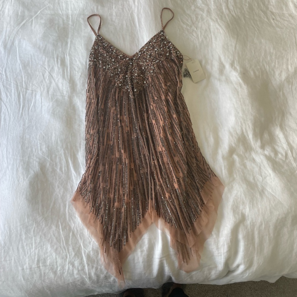 NWT Tularosa Naiya Mini Dress XS | Revolve Rose Gold Sequin Beaded Party Dress - Picture 6 of 6